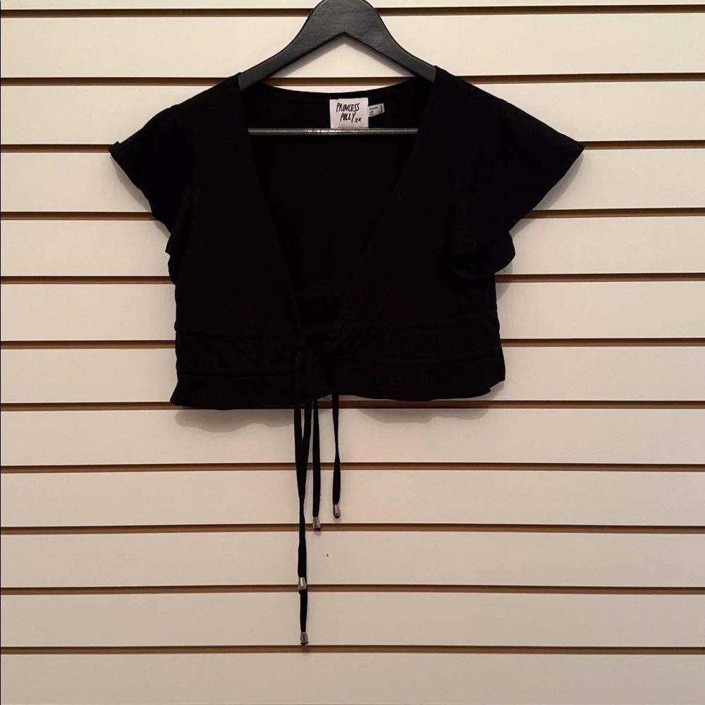 Princess Polly Black Tie-Front Blouse - Picture 1 of 3